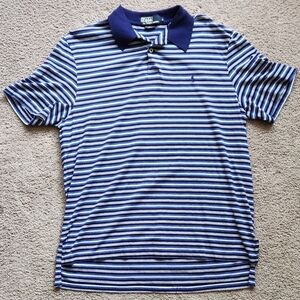 Vintage Polo Ralph Lauren blue striped pima cotton short sleeve polo shirt, L